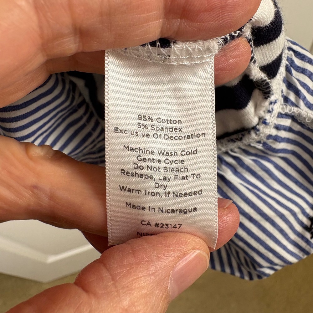 Talbots Navy White Striped Top Womens 2X Ruffle Hem Nautical Coastal Preppy - Picture 3 of 6